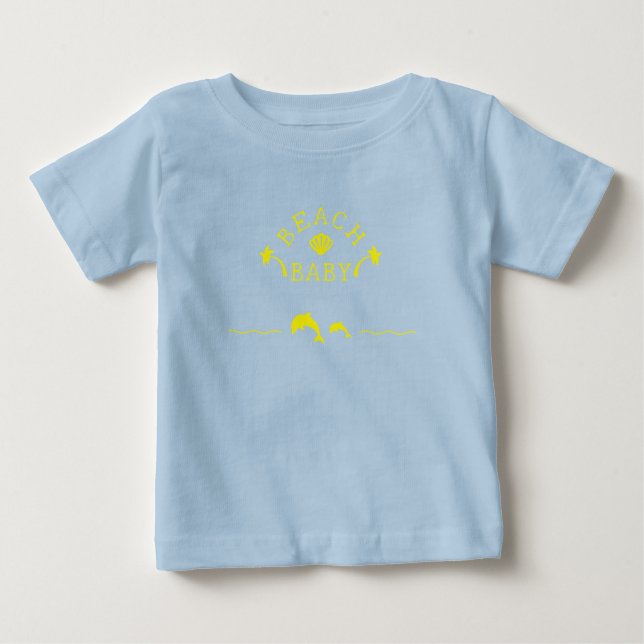 Palms & Dolphins Yellow Beach Baby T-Shirt (Front)