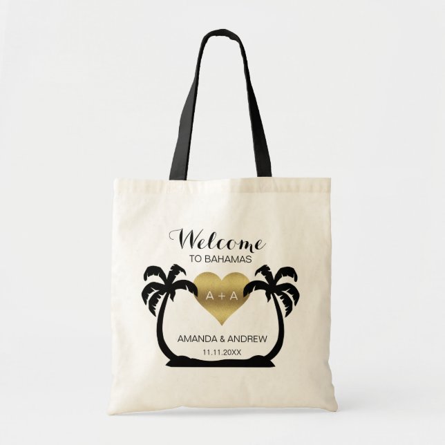 Palms Gold Heart Welcome Wedding Gift Tote Bag (Front)