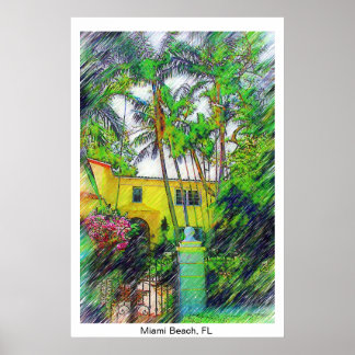 Palms & Landscape - Miami Beach, FL Collection Poster