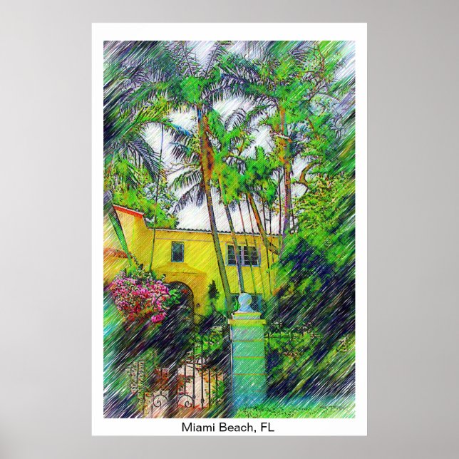 Palms & Landscape - Miami Beach, FL Collection Poster (Front)