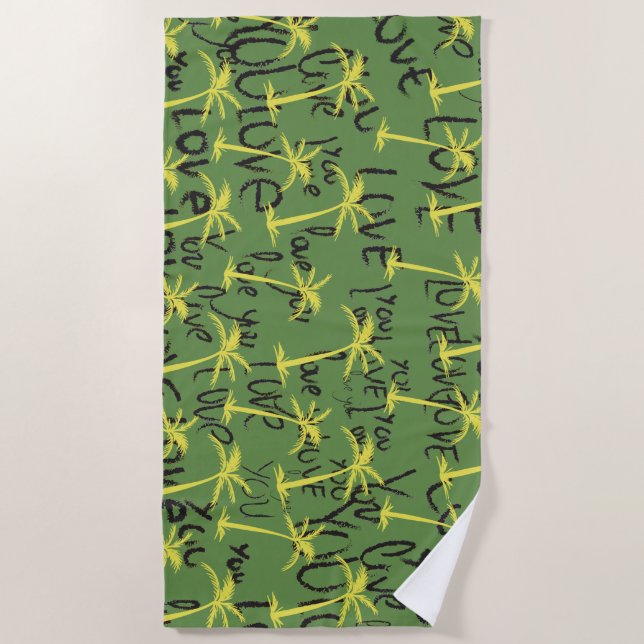 Palms Love you Typography  Beach Towel (Front)