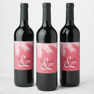 Palms on Hot Pink Wedding Wine Label