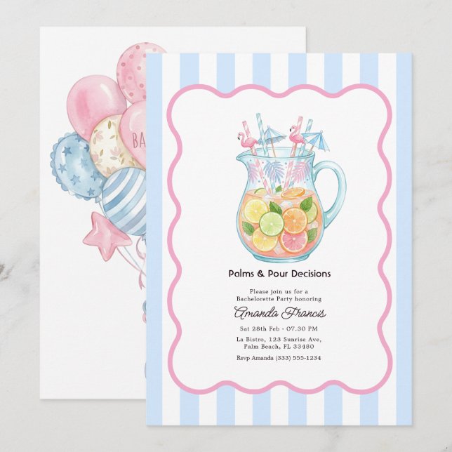 Palms & Pour Decisions Palm Beach Bachelorette Invitation (Front/Back)