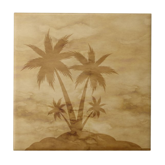 Palms Silhouette on Parchment Tile (Front)