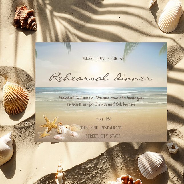 Palms Sunset Beach Seashells  Rehearsal Dinner Invitation (Creator Uploaded)