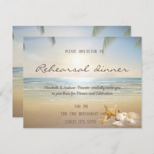 Palms Sunset Beach Seashells  Rehearsal Dinner Invitation