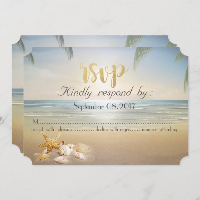 Palms Sunset Beach  Seashells RSVP Invitation (Front/Back)