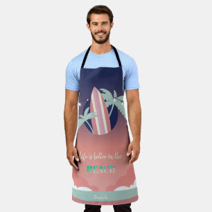 Palms,Surfboard,String Lights Beach Apron