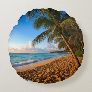 Palms Tropical Beach Sunset Round Cushion