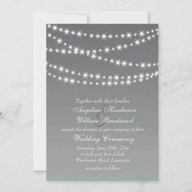 Paloma Grey Twinkle Lights Wedding Invitation (Front)