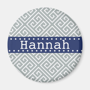 Paloma Grey White Greek Key Pattern Blue Template Magnet