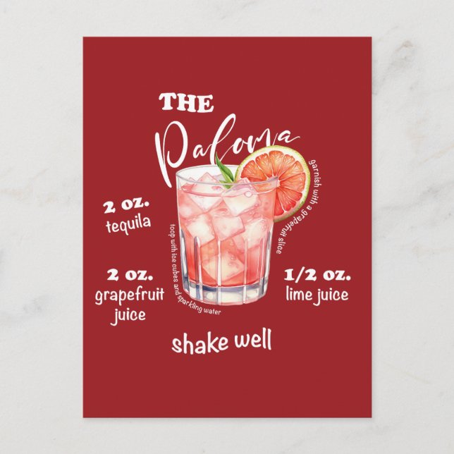 Paloma Recipe Cocktail Mixology Art Postcard (Front)