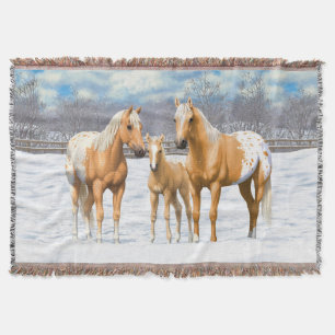 Palomino Appaloosa Horses In Snow Throw Blanket