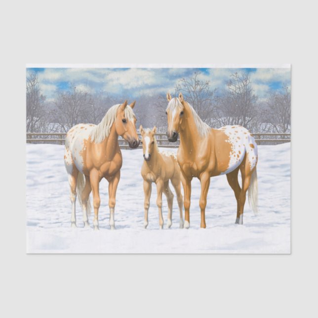 Palomino Appaloosa Horses In Snow Tissue Paper (Front)