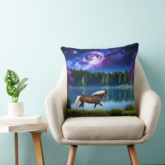 Palomino Belgian Horse under a Purple Starry Sky Cushion (Chair)