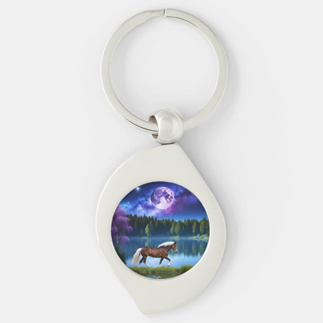 Palomino Belgian Horse under a Purple Starry Sky Key Ring (Front)