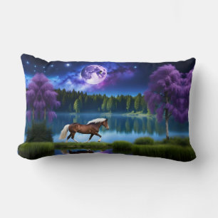 Palomino Belgian Horse under a Purple Starry Sky Lumbar Cushion