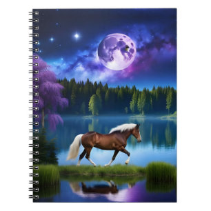 Palomino Belgian Horse under a Purple Starry Sky Notebook