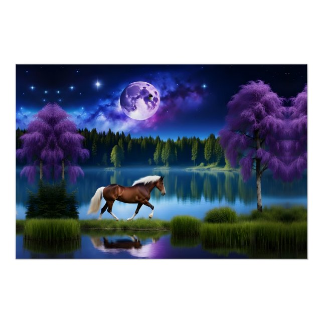 Palomino Belgian Horse under a Purple Starry Sky Poster (Front)
