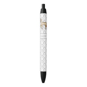 Palomino Cute Cartoon Trotting Horse & Name Black Ink Pen