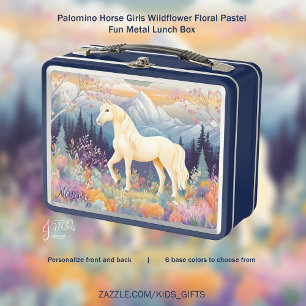 Palomino Horse Girls Wildflower Floral Pastel Fun Metal Lunch Box