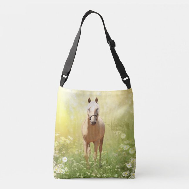Palomino Horse in daisies Crossbody Bag (Back)