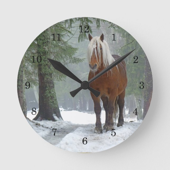 Palomino Horse In Snow Wall Clock (Front)