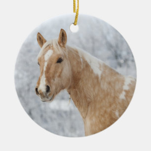 Palomino Horse in the snow Ceramic Ornament
