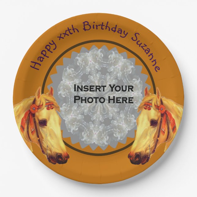 Palomino Horse Personalised Photo Birthday Party Paper Plate (Front)