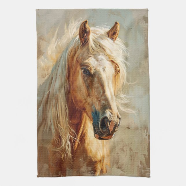 Palomino Horse Portrait Tea Towel (Vertical)