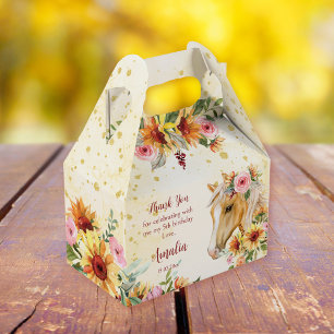 Palomino horse with sunflowers and pink flowers favour box
