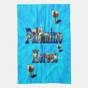 Palomino Horses On Blue, Tea Towel
