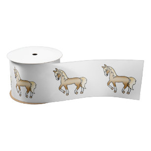 Palomino Illustrated Cute Cartoon Trotting Horses Satin Ribbon