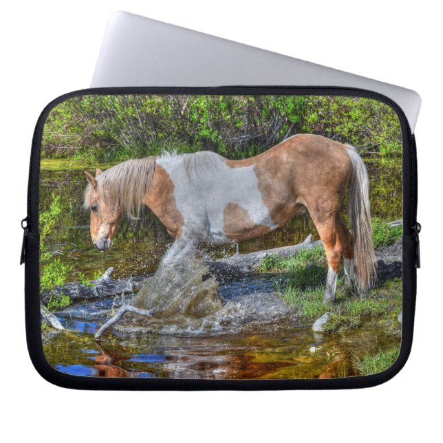 Palomino Paint Horse & Forest Pond Laptop Sleeve (Front)