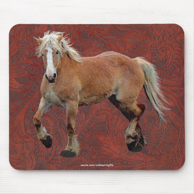 Palomino Percheron Art on Faux-leather BG Mousepad (Front)