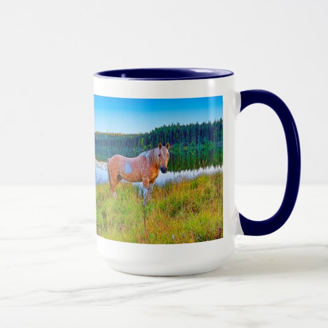 Palomino Pinto by Lake and Forest Scene Mug (Right)