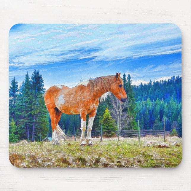 Palomino Pinto in Field and Forest Scene Mouse Pad (Front)