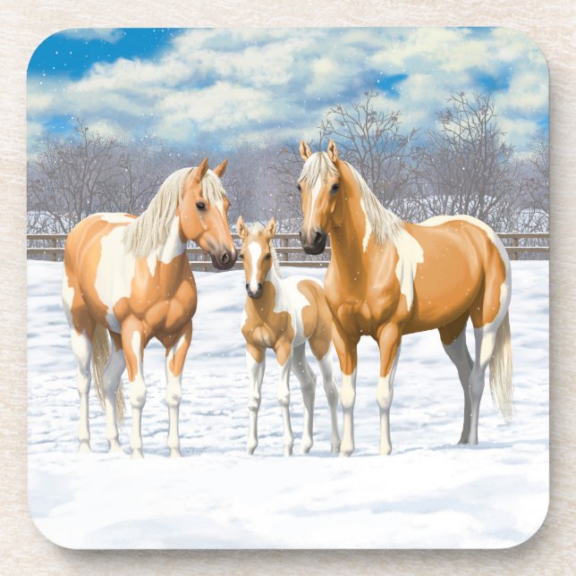 Palomino Pinto Paint Quarter Horses In Snow Coaster (Front)