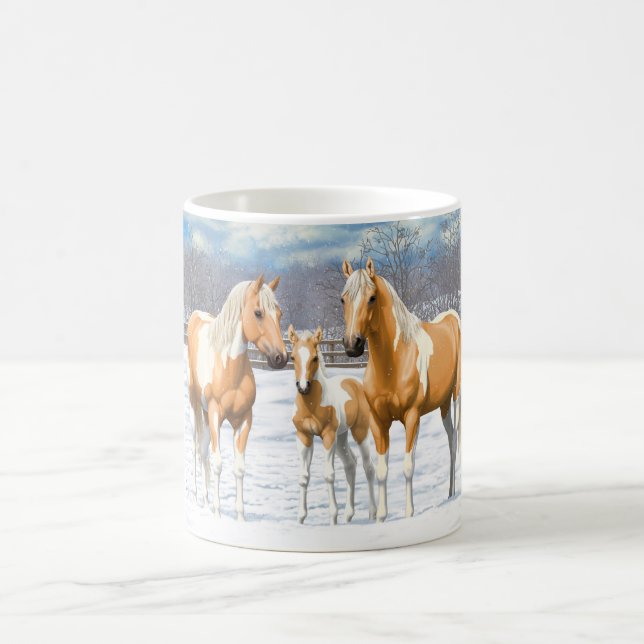 Palomino Pinto Paint Quarter Horses In Snow Coffee Mug (Center)