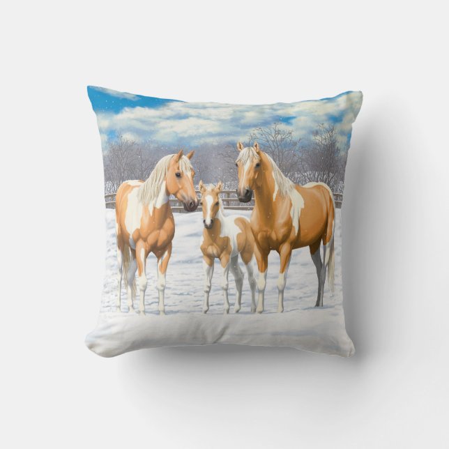 Palomino Pinto Paint Quarter Horses In Snow Cushion (Front)