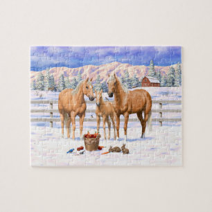 Palomino Quarter Horses In Winter Snow Jigsaw Puzzle