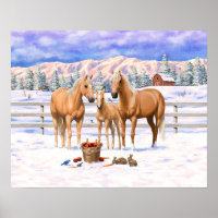 Palomino Quarter Horses In Winter Snow