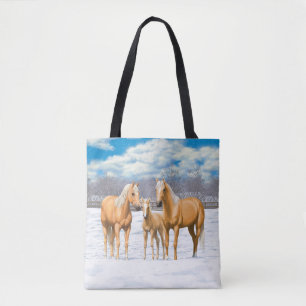 Palomino Quarter Horses In Winter Snow Tote Bag