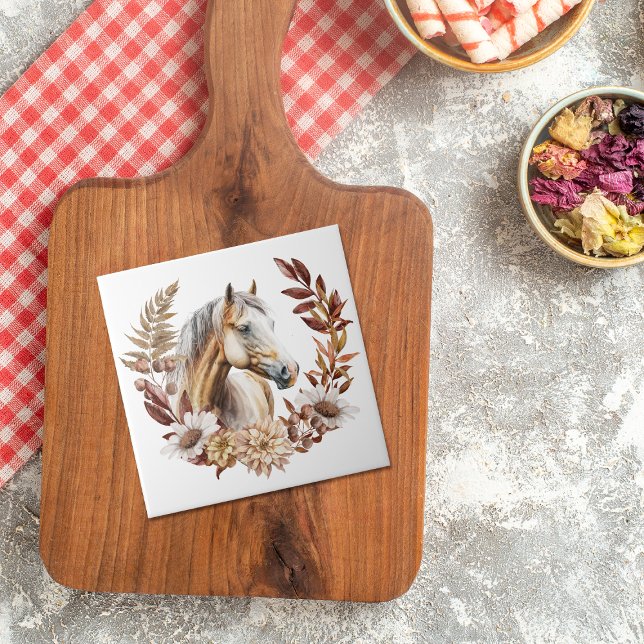 Palomino Quarterhorse Autumn Wreath Ceramic Tile (Creator Uploaded)