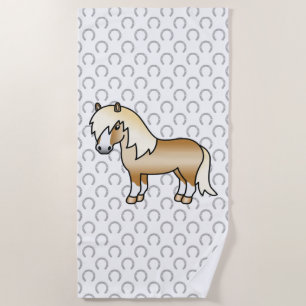 Palomino Shetland Pony Cute Cartoon Illustration Beach Towel
