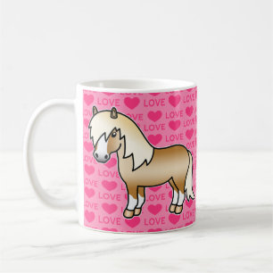 Palomino Shetland Pony Illustration On Pink Hearts Coffee Mug