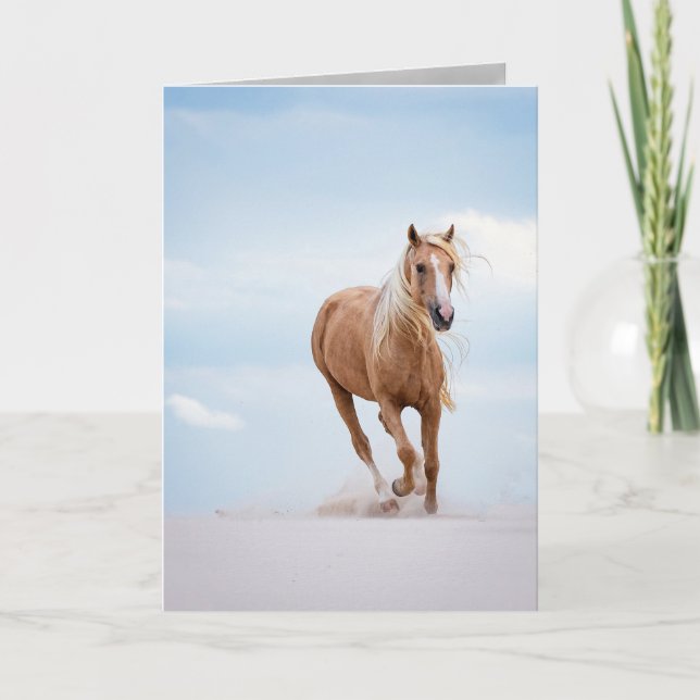 Palomino Stallion in the Dunes Horse Greeting Card (Front)