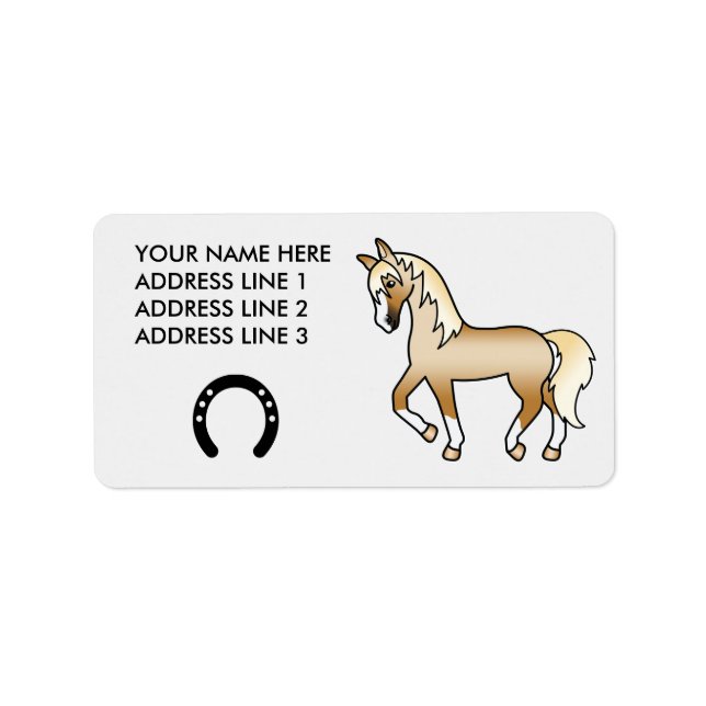Palomino Trotting Cartoon Horse Label (Front)