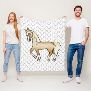 Palomino Trotting Horse Cute Cartoon Illustration Fleece Blanket