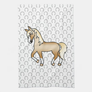 Palomino Trotting Horse Cute Cartoon Illustration Tea Towel